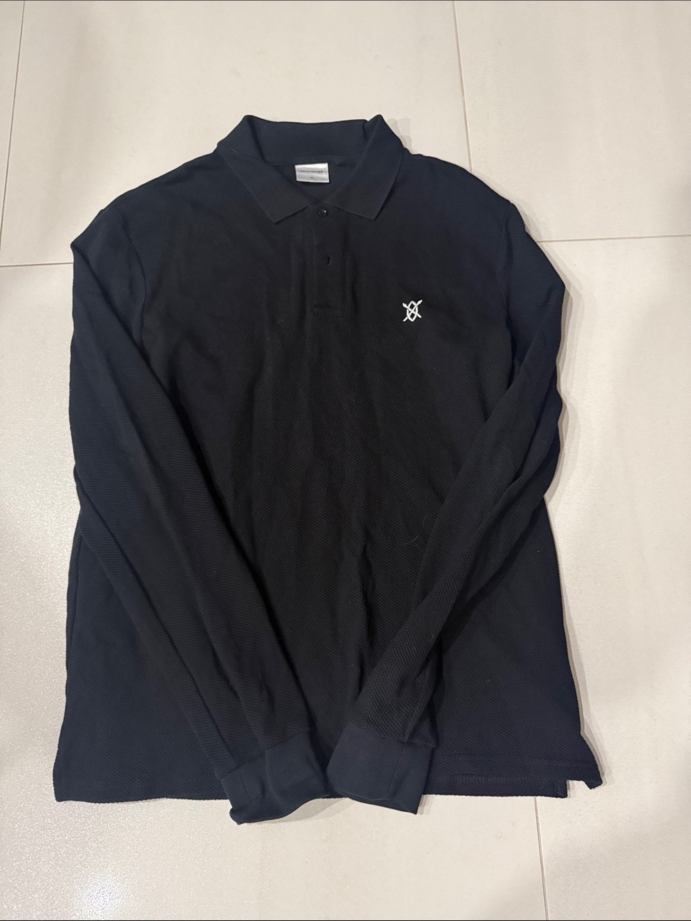 Daily Paper Men's Long-Sleeve Black Polo with White Chest Logo